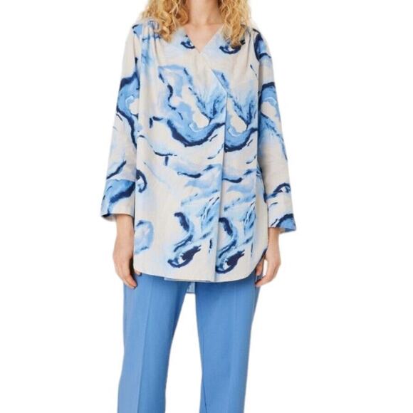 Masai Copenhagen Gilze Tunic Blouse Powder Blue V-Neck Size Medium Watercolor - Picture 2 of 8